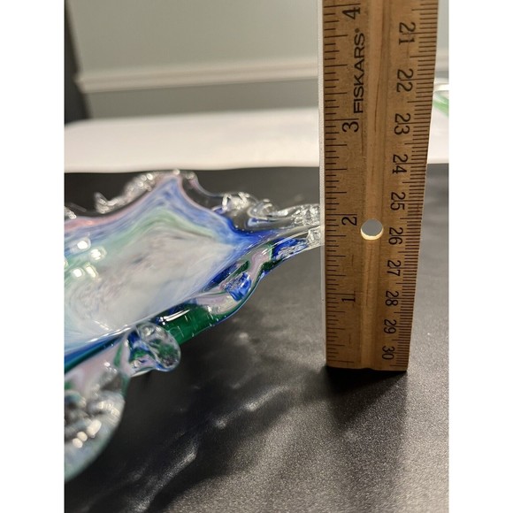 2 ~ Murano Art Glass Bowls Abstract Sculptures Blue Green Swirl Original Sticker - Picture 9 of 16